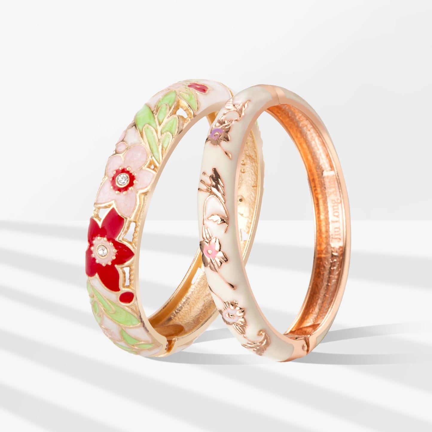 UJOY Fashion Cloisonne Bracelets Plated Leaf Filigree Enameled Womens Gifts Bangles Spring Hinged 88A11-55A81 Cream White