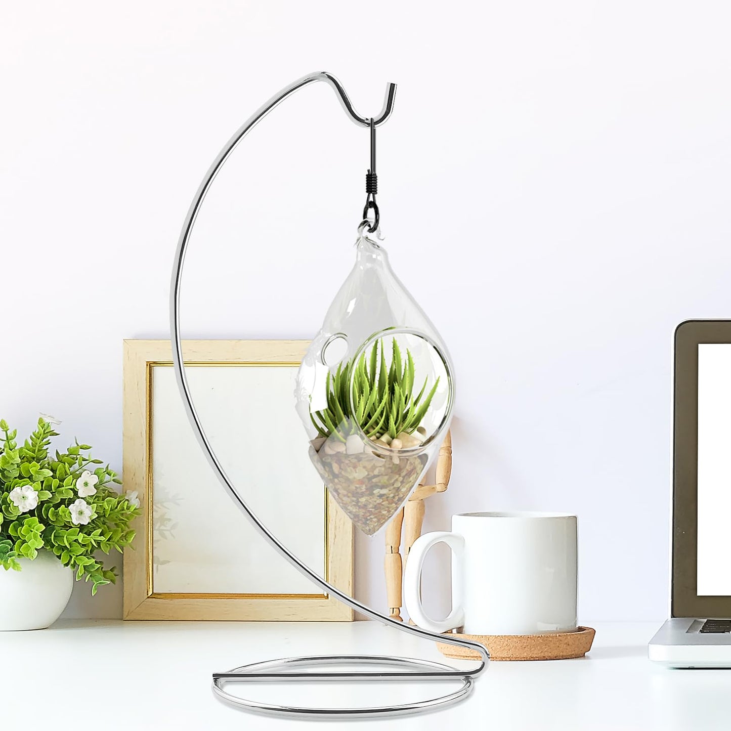 Abom 9in Ornament Display Stand, 3 Pack Silver Tabletop Hanging Ornament Hanger for Glass Globe, Air Plant Terrarium Holder, Witch Ball, Daily Decorations & Wedding Decor