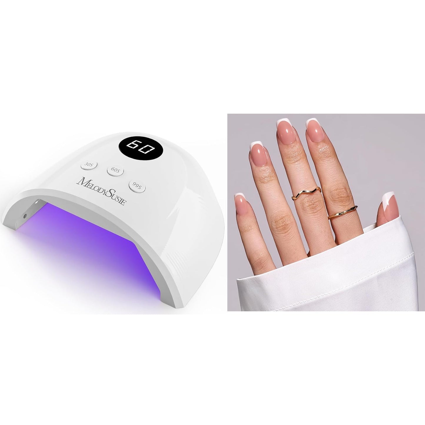 MelodySusie UV Nail Lamp MelodySusie Press-On Nails Short Square White French Tips