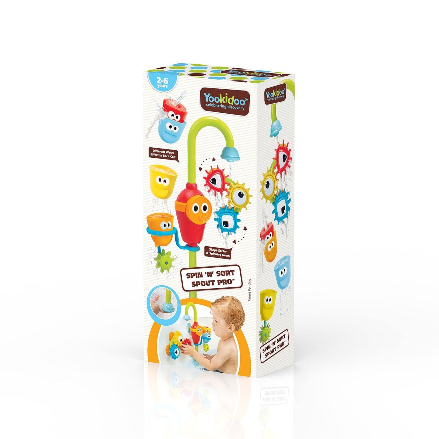 Yookidoo Bay Bath Toddler Toys (Ages 1-3) - 3 Stackable Cups, Spinning Gears, Hose & Spout for Water Play - Mold Free - Suction Cups Attach to Any Bath Tub or Shower - Spin N Sort Spout Pro