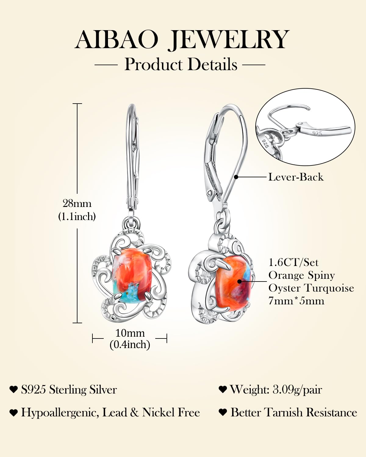 AIBAO Turquoise Dangle Earrings for Women Cushion Shaped Gemstone Drop Earrings Western Boho Jewelry Sterling Silver Turquoise Earrings Dangling