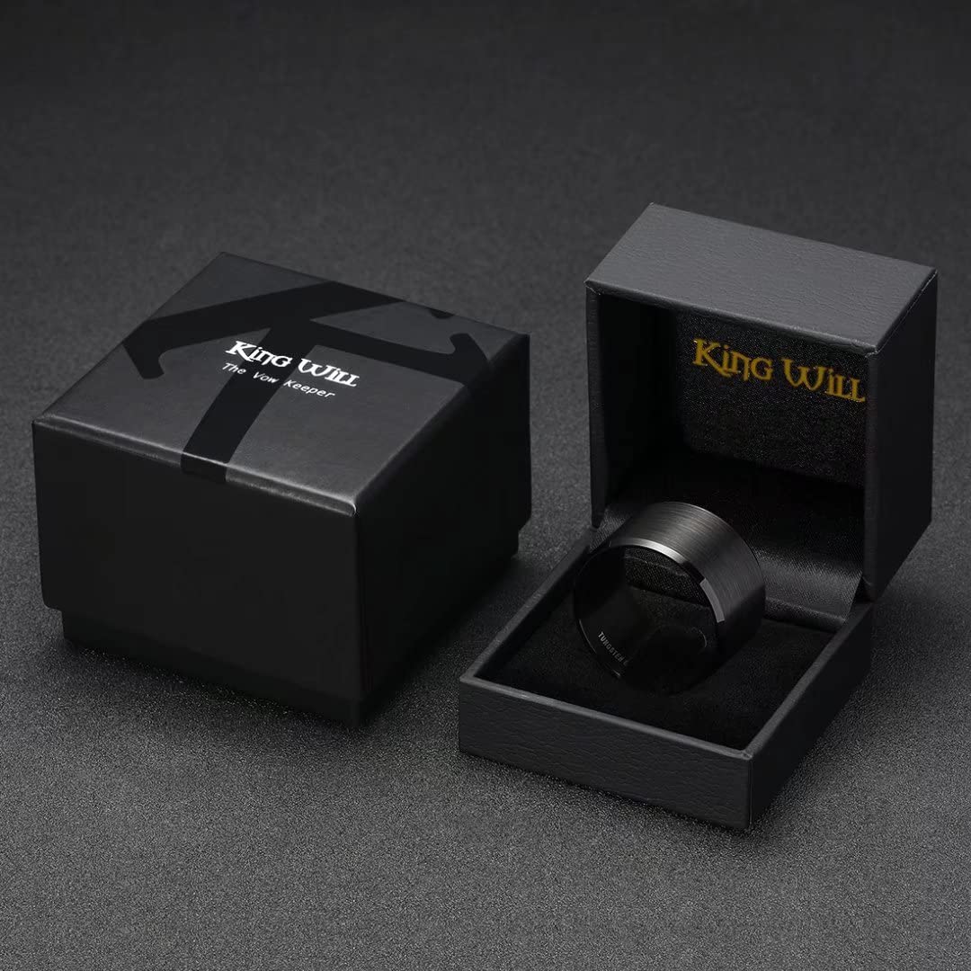 King Will Black-15mm Basic Wedding Ring For Men with Brushed Matte Surface Beveled Polished Edge Comfort Fit 9