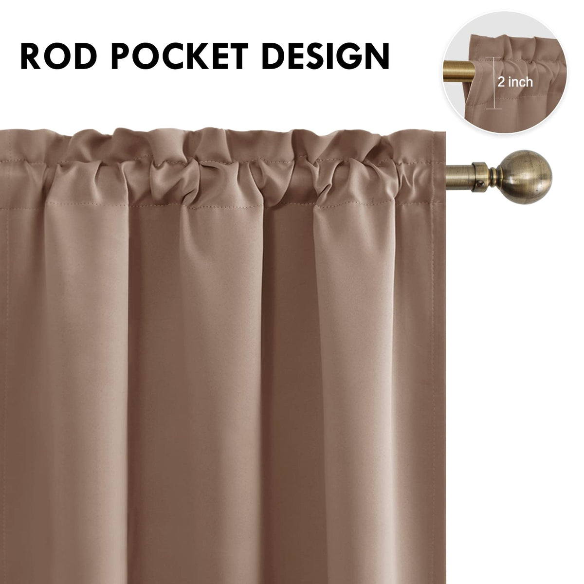 Blackout Curtains for Bedroom Living Room 42 x 54 Inch Long Khaki (2 Count)