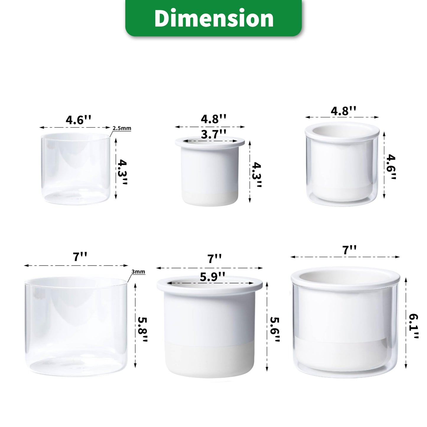 Phoenix Vine 6 Inch 4 Inch Self Watering Planter Pots, Design White Terracotta Pots for Plants, Indoor Cylinder Terra Cotta Pots with Glass Vase Set, 51-B-G-46