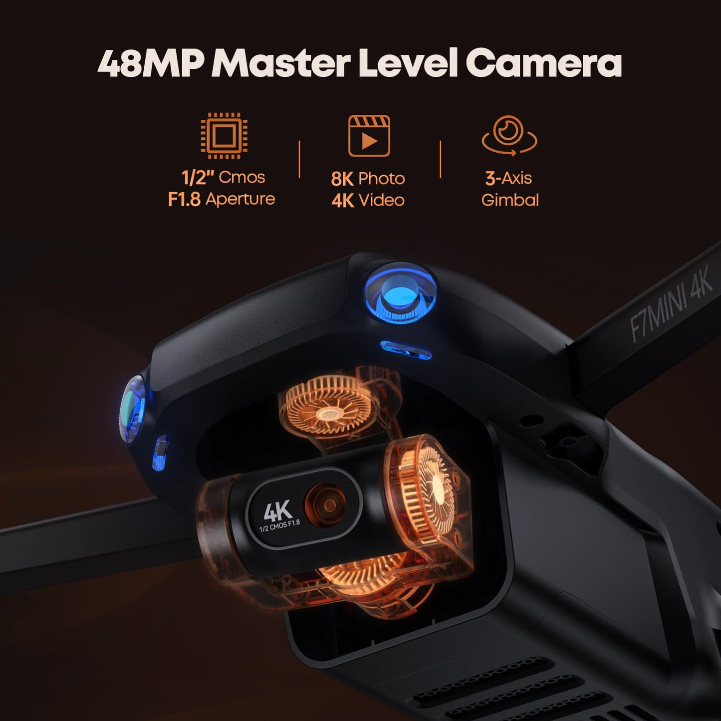 Bwine F7MINI 4K(RC3) Drones with Camera for Adults, 8K Photo 4K Video, RC with 1080P Screen, 20000ft Transmission, 64min Flight, 3-Axis Gimbal, 249g FAA-Exempt, GPS Track, Auto Return, Beginner Mode