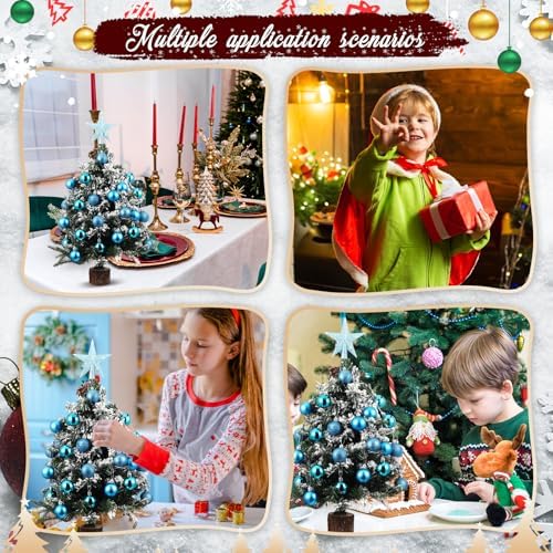 RoundFunny 25 Pcs Mini Christmas Balls Ornaments Set 1.57 Inch Christmas Day Ball Topper Star Tree Hanging Ornaments for Party(Lake Blue)