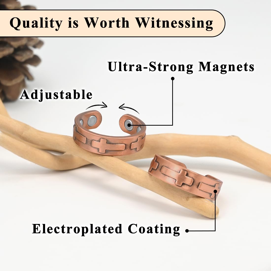 Vicmag Copper Magnetic Rings for Women 99.9% Copper Finger Ring Ultra Strength Magnet Gift Adjustable