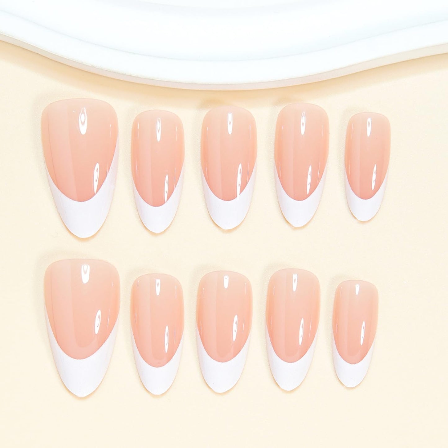 30Pcs White French Tip Press on Nails Medium Almond Fake Nails Glossy Nude False Nails French Nail Tips Solid Color Stick on Fingernails Cute Exquisite Elegance Fashion Simple for Women