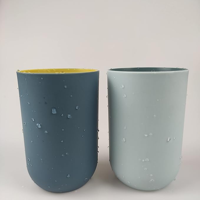 Unbreakable Reusable Drinking Cups Set of 2 Colors, Plastic Toothbrush Cup Tumblers 300 ml/10.5 oz, Dishwasher Safe (Light blue & Navy blue)