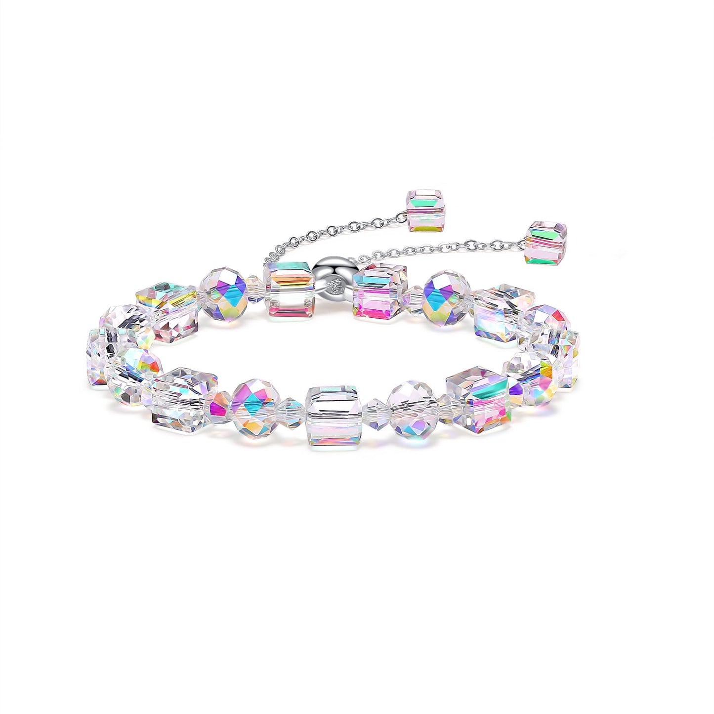 HANGINTHERE Crystal Bracelets for Women, Adjustable 925 Sterling Silver Beaded Bracelet, Sparkling Gift for Birthday Christmas