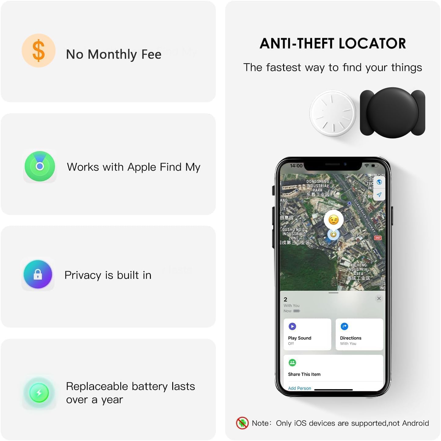 GPS Tracker for Vehicles, MINI Car Tracker Device Hidden for Vehicle, No Monthly Fee, Real-Time Tracker Device for Vehicles Work with Find My (iOS Only), Magnetic Waterproof Car GPS Tracker, 1PCS