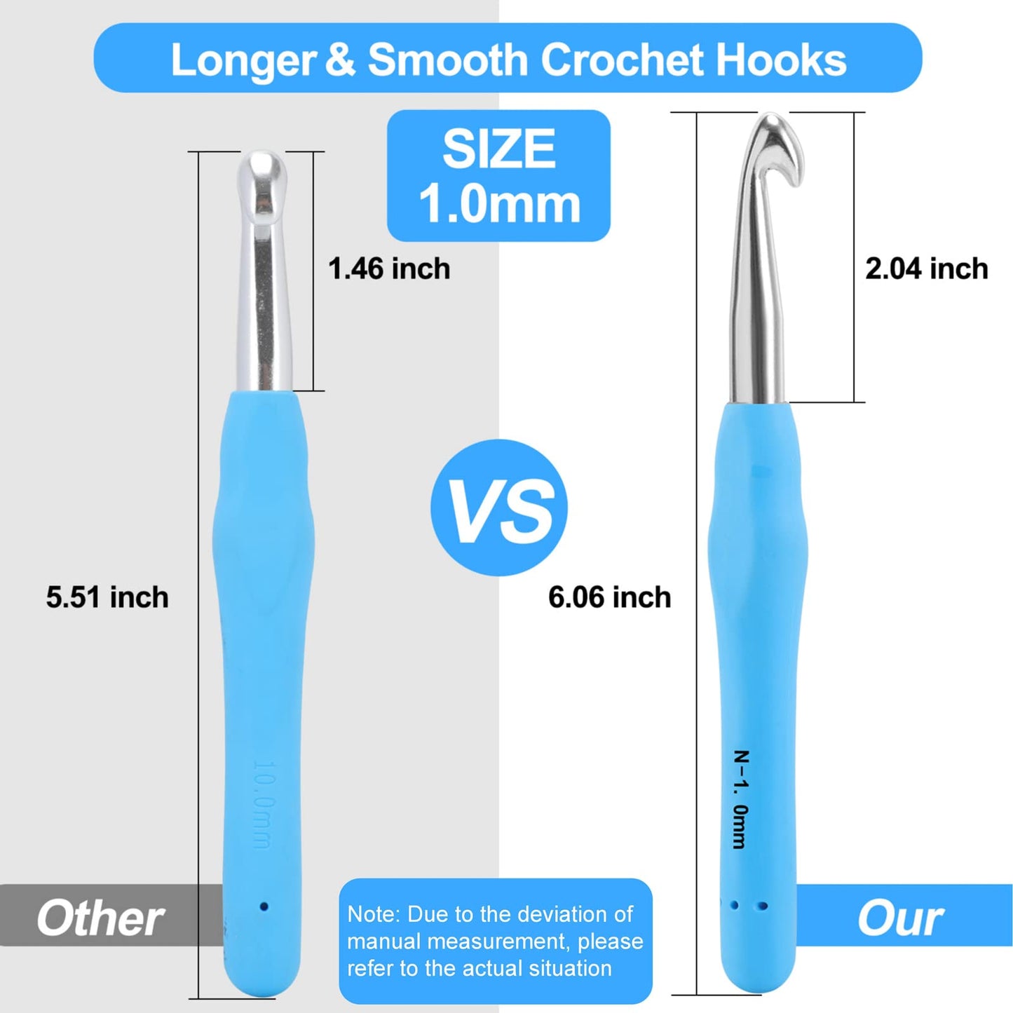 Vodiye 10PCS Crochet Hooks, Professional Extra Long 10.0mm Crochet Hook, Ergonomic Handle Crochet Hooks Set, Crochet Needle for Beginners and Experienced Crochet Hooks Lovers (10pcs - 10mm)