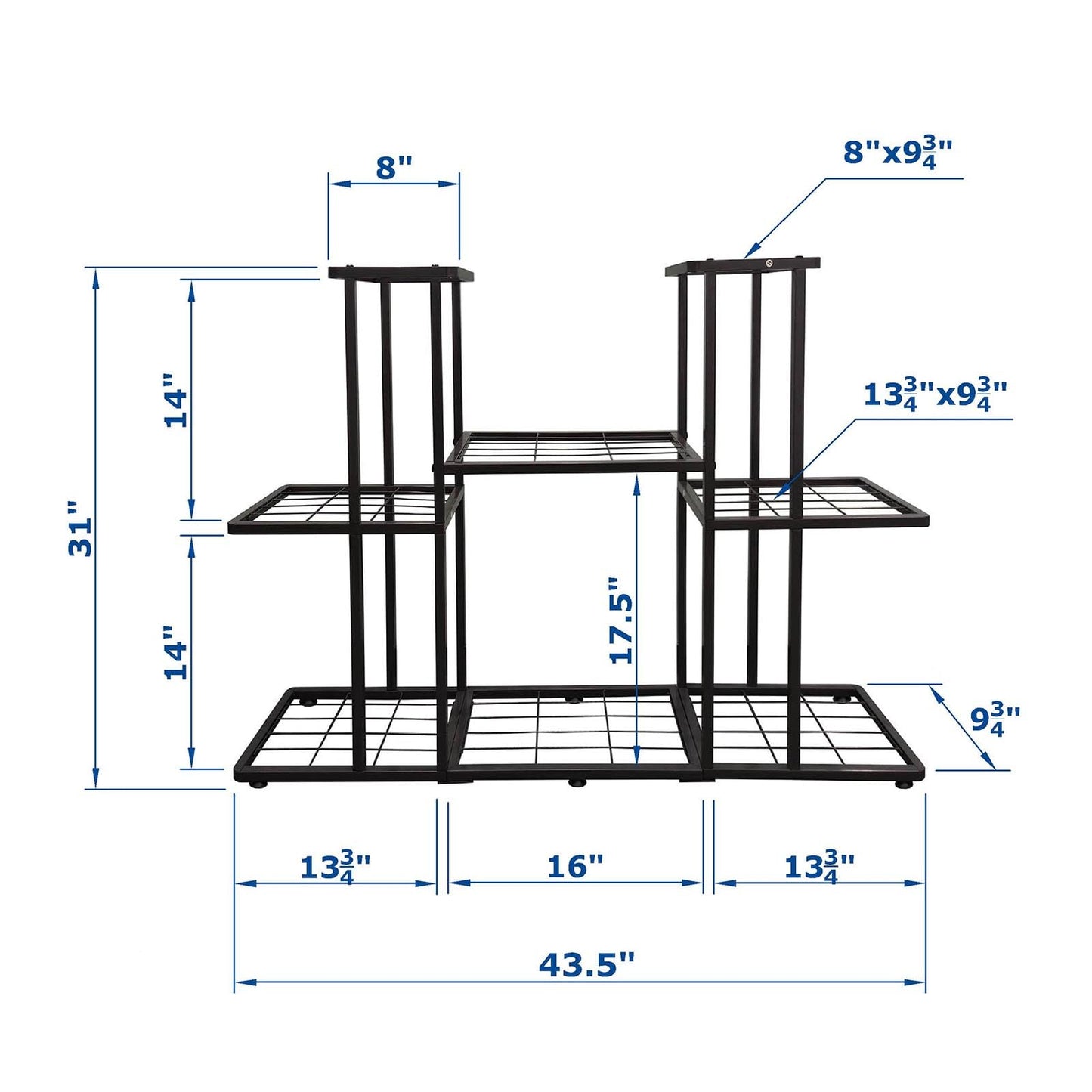MTB Garden 3 Tier 8 Potted Metal Large Plant Stand for Indoor Outdoor Flower Pot Display Planter Shelf, Charcoal Grey