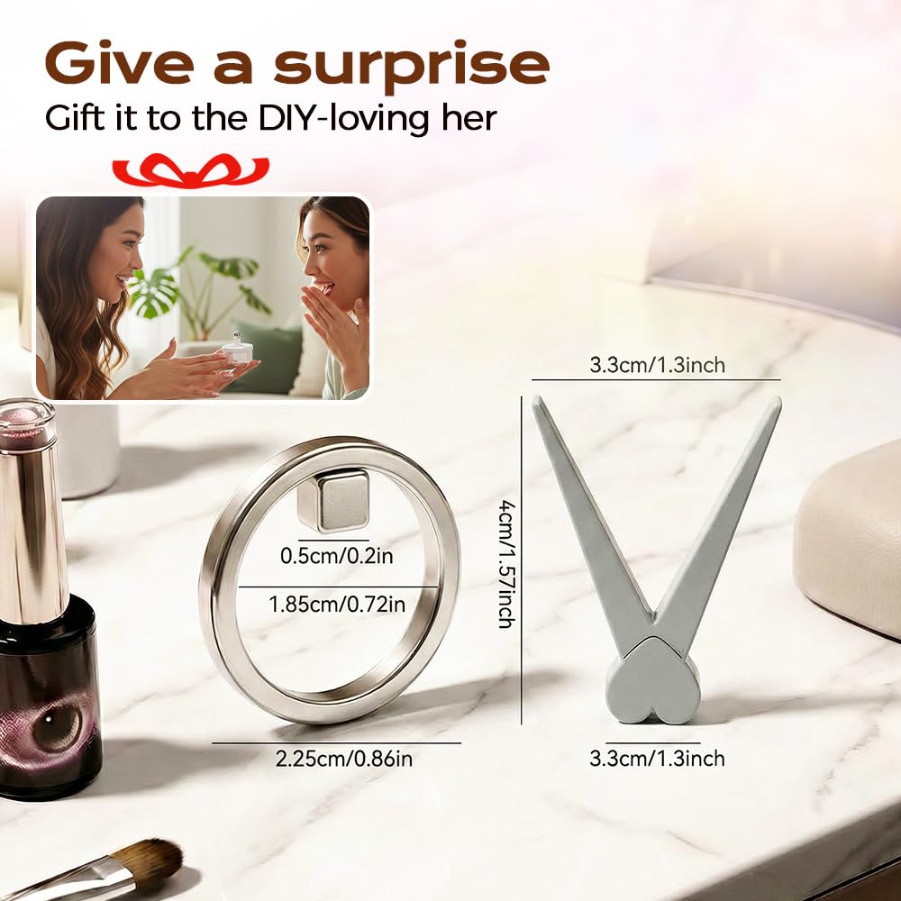 2026 New Ring-Shaped Cat Eye Magnet for Nails,Circular Magnet & Two Tip Scissor Tool for Cat Eye Gel Polish, Home DIY, Beginners & Nail Artists (Ring + French magnet)