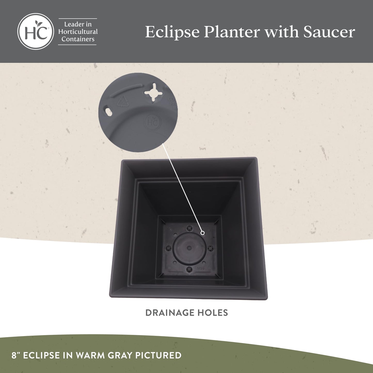 The HC Companies 8 Inch Eclipse Square Planter Pots with Drainage Holes & Attached Saucer, Lightweight UV-Resistant Plastic Indoor Outdoor Planters, 4-Pack Flower Pots, Garden Home Decor, Slate Blue