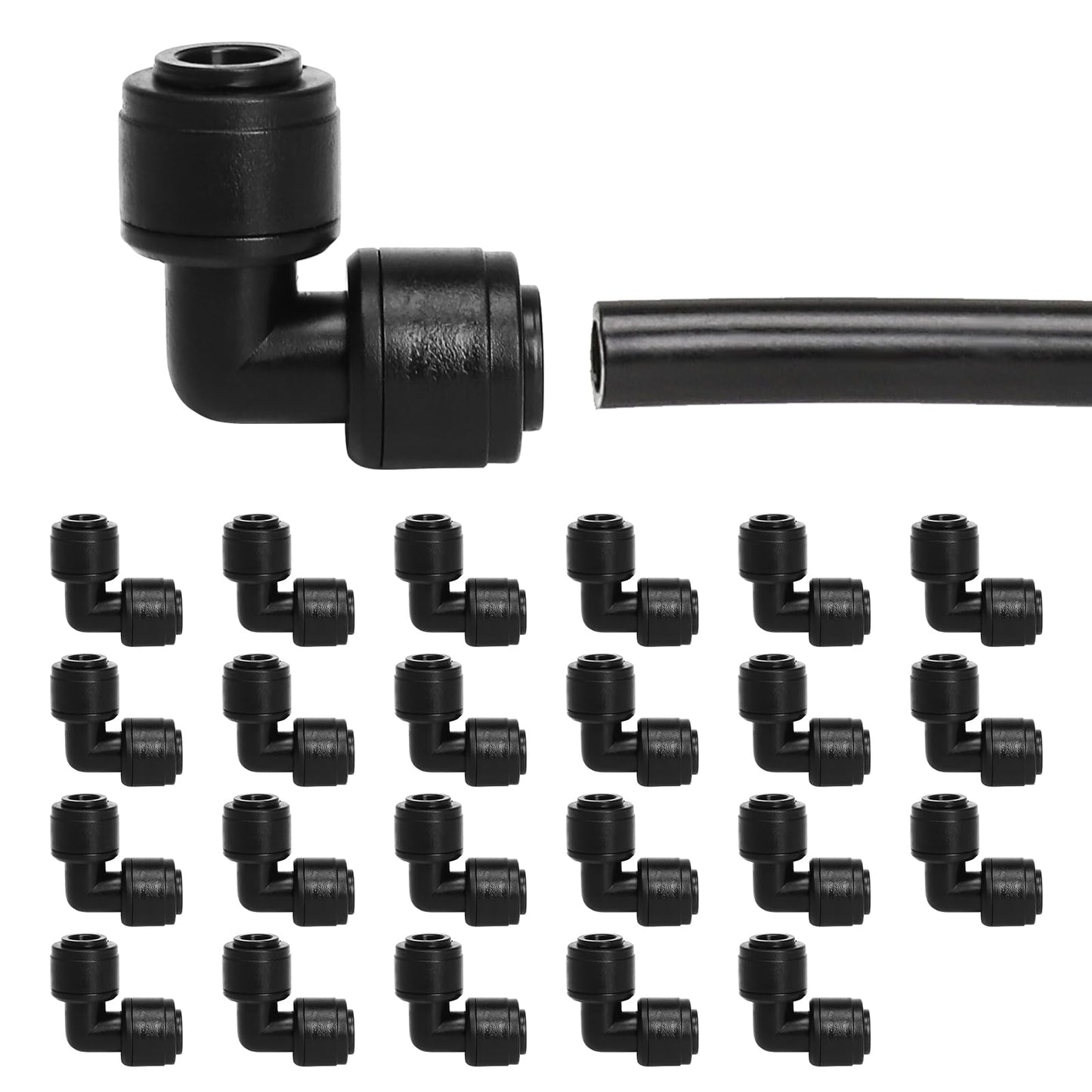 Bonviee 1/4 Inch Push-to-Connect Elbow Connectors, 24 Pack – 90° Drip Irrigation Elbows for Lawn, Garden, Greenhouse