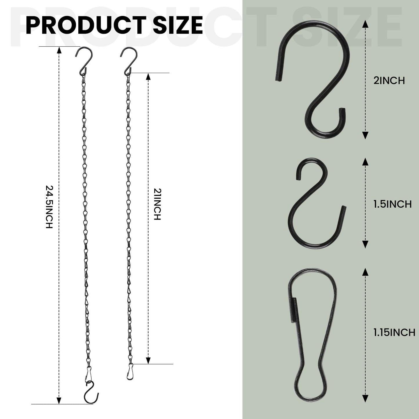 Black Chain for Hanging Plants, 6 PCS Small Chain for Hanging Basket, 24.5IN Hanging Chains with Hooks, Adjustable Plant Chain, Decorative Metal Hanging Basket Chain for Planter, Bird Feeder, Sign
