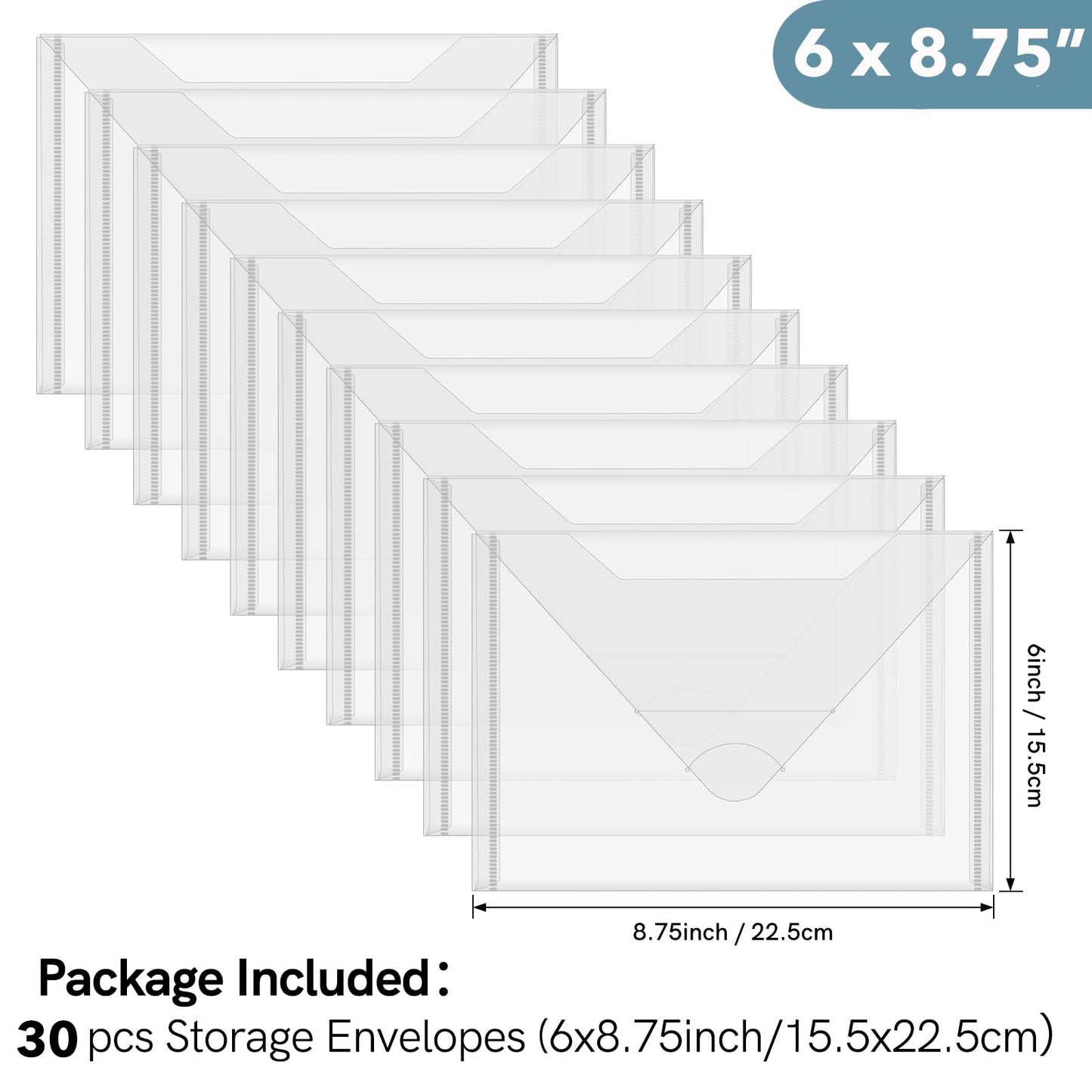 Briartw 30 Pack Storage Bag,Resealable Plastic Envelopes Pockets for Cutting Dies Stencil Crafts Organizer Holder,6x8.75"Clear Storage Envelopes for Clear Stamp,Die Cuts,Scrapbook Paper