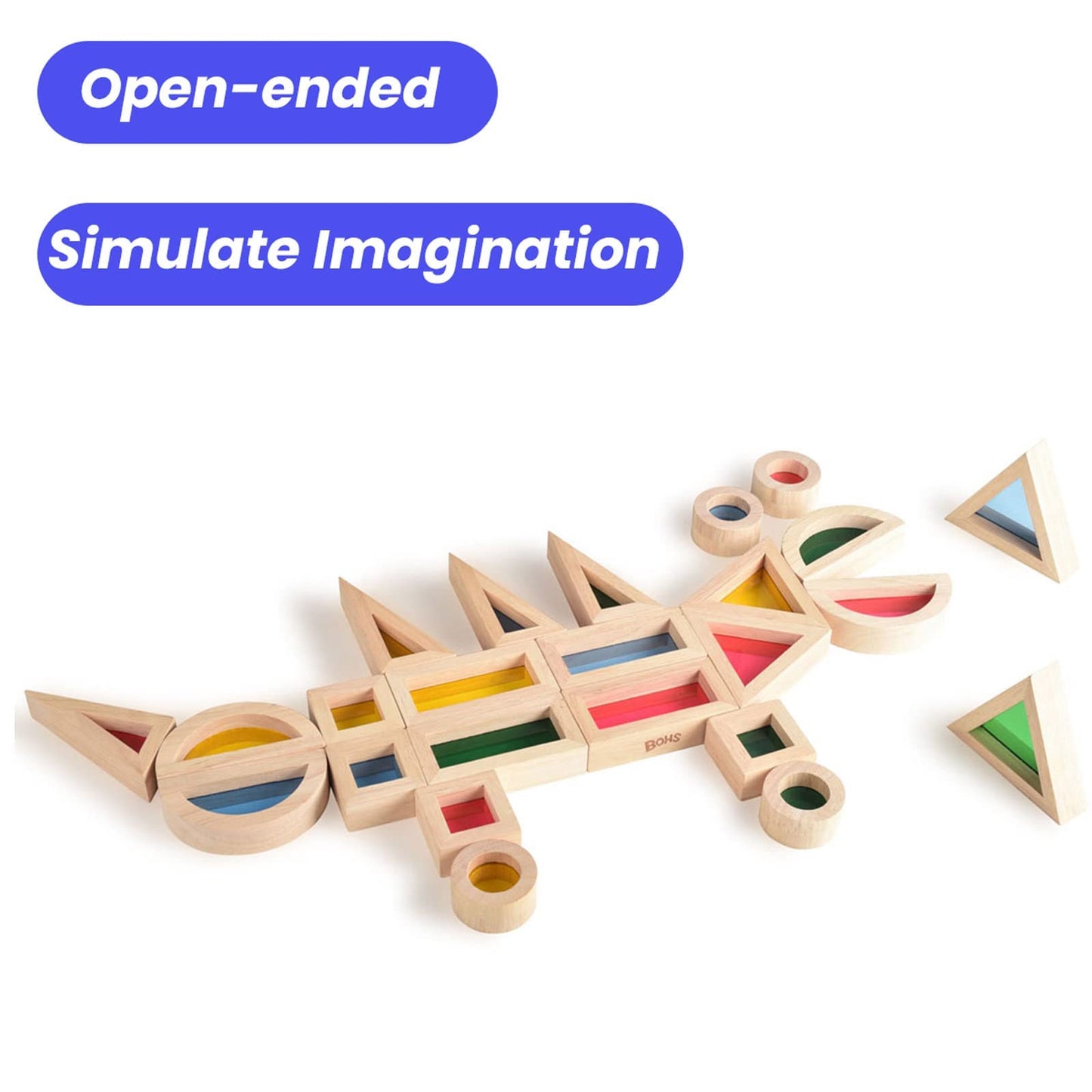 BOHS Rainbow Sensory Blocks (24 pcs) - Wooden Toys for Toddler Gift- Play on Light Table/Sunny Window