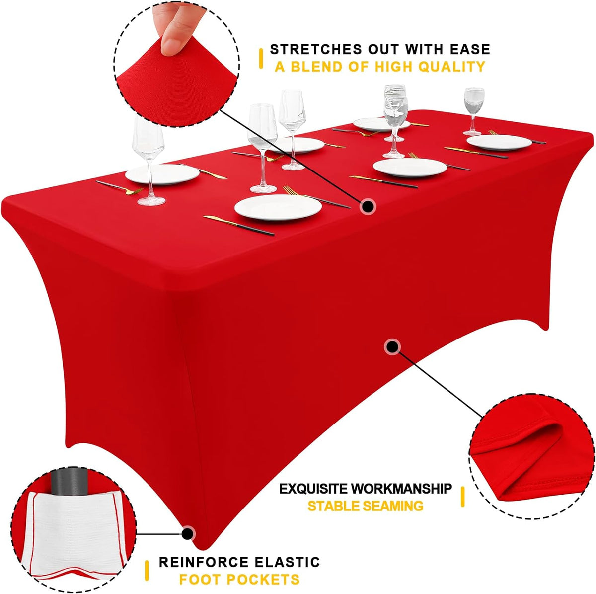 Smiry 2 Pack Spandex Table Cloth 8FT, Elastic Fitted Stretch Tablecloths, Washable and Wrinkle Free Rectangular Patio Table Cover for Outdoor, Wedding, Banquet & Parties (Red, 96Lx30Wx30H Inch)