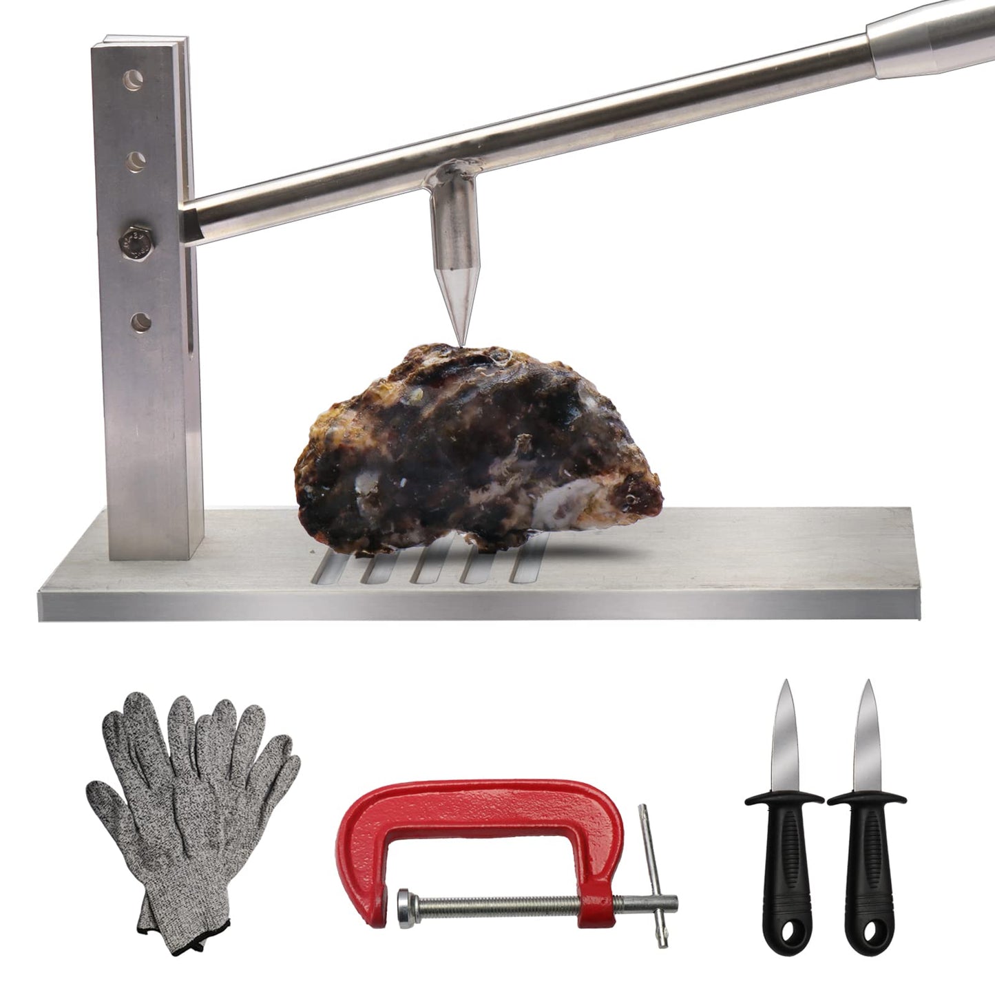 Colinktool Oyster Shucker Tool Set - Adjustable Oyster Clam Opener Machine with 304 Stainless Steel Grillable Shucker Machine Set Including Knives, Glove and g-Clip