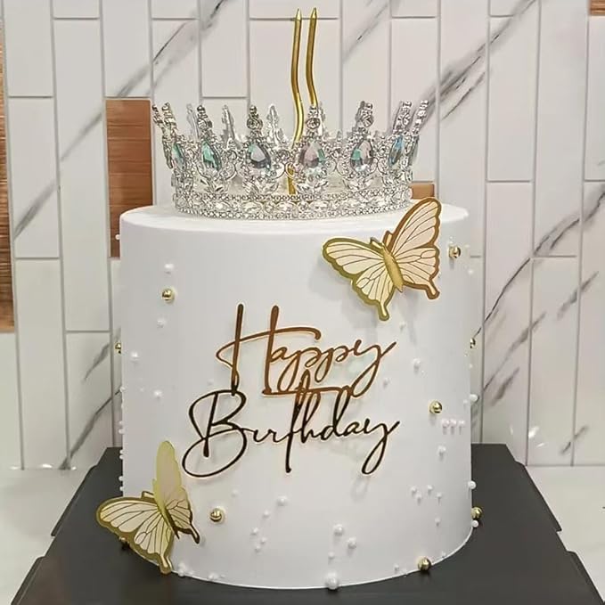 Gold Mirrored Happy Birthday Side Cake Topper