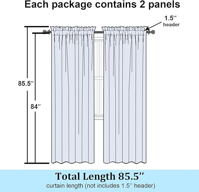 Simplebrand Light Green Sheer Curtains 84 Inches Long 2 Panels, Light Filtering Rod Pocket Solid Color Window Sheer Curtain Panels, Elegant Curtains & Drapes for Living Room, Bedroom, 42" W x 84" L