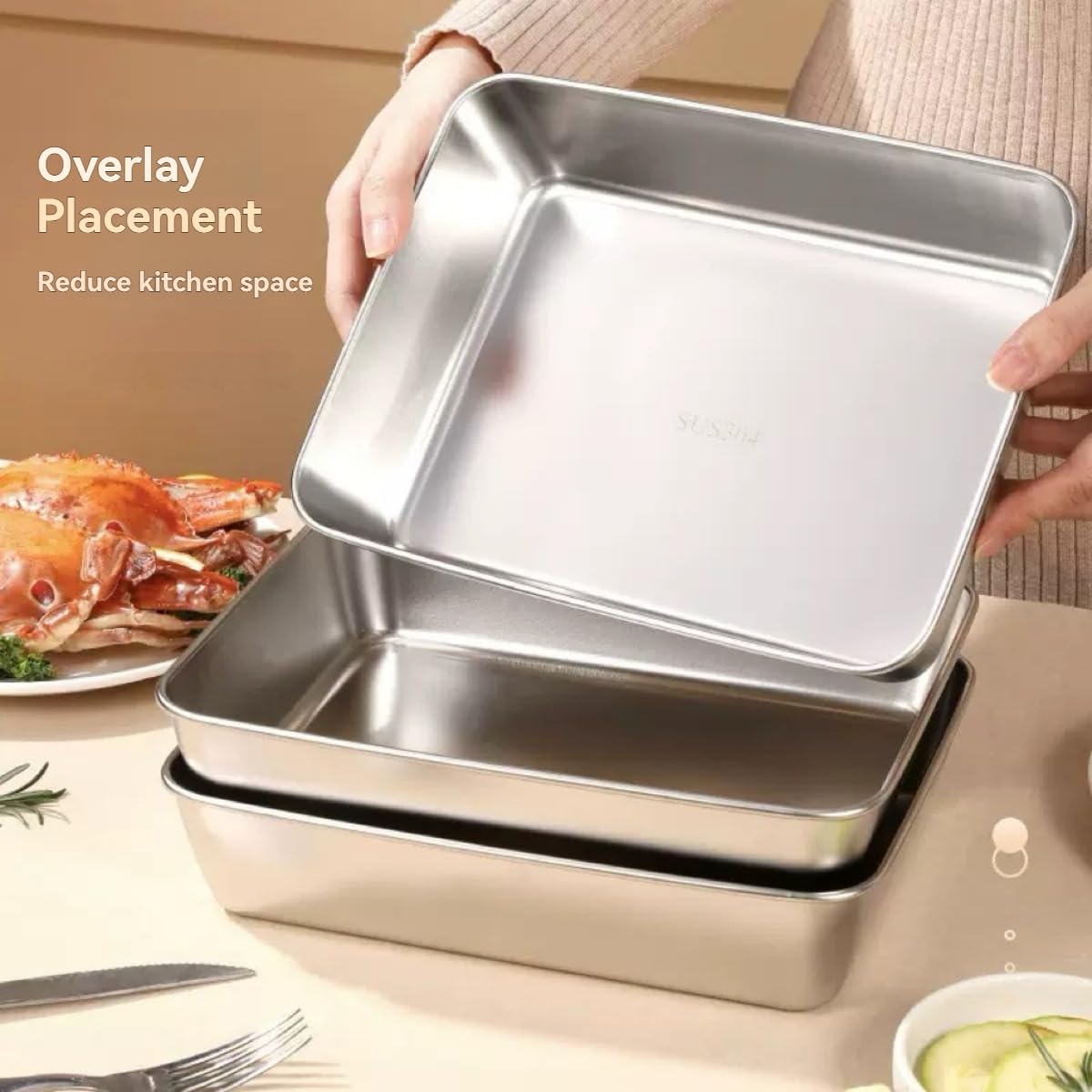 3PCS Stainless Steel Food Storage Containers，Meal Prep Containers, Kitchen tray with Lids,Oven plate，BPA Free