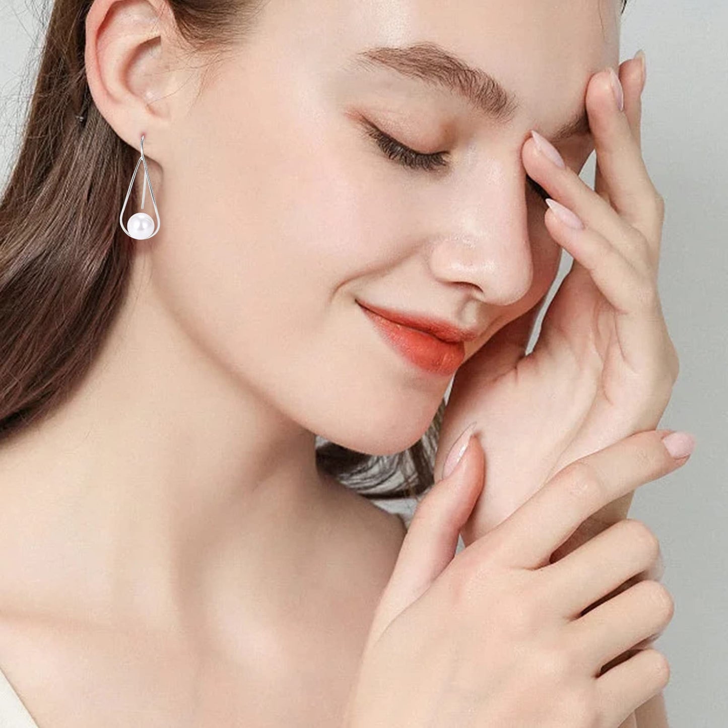 Mothers Day Gifts for Her Pearl Earrings For Women，White Pearl Drop Earrings 925 Sterling Silver Earrings