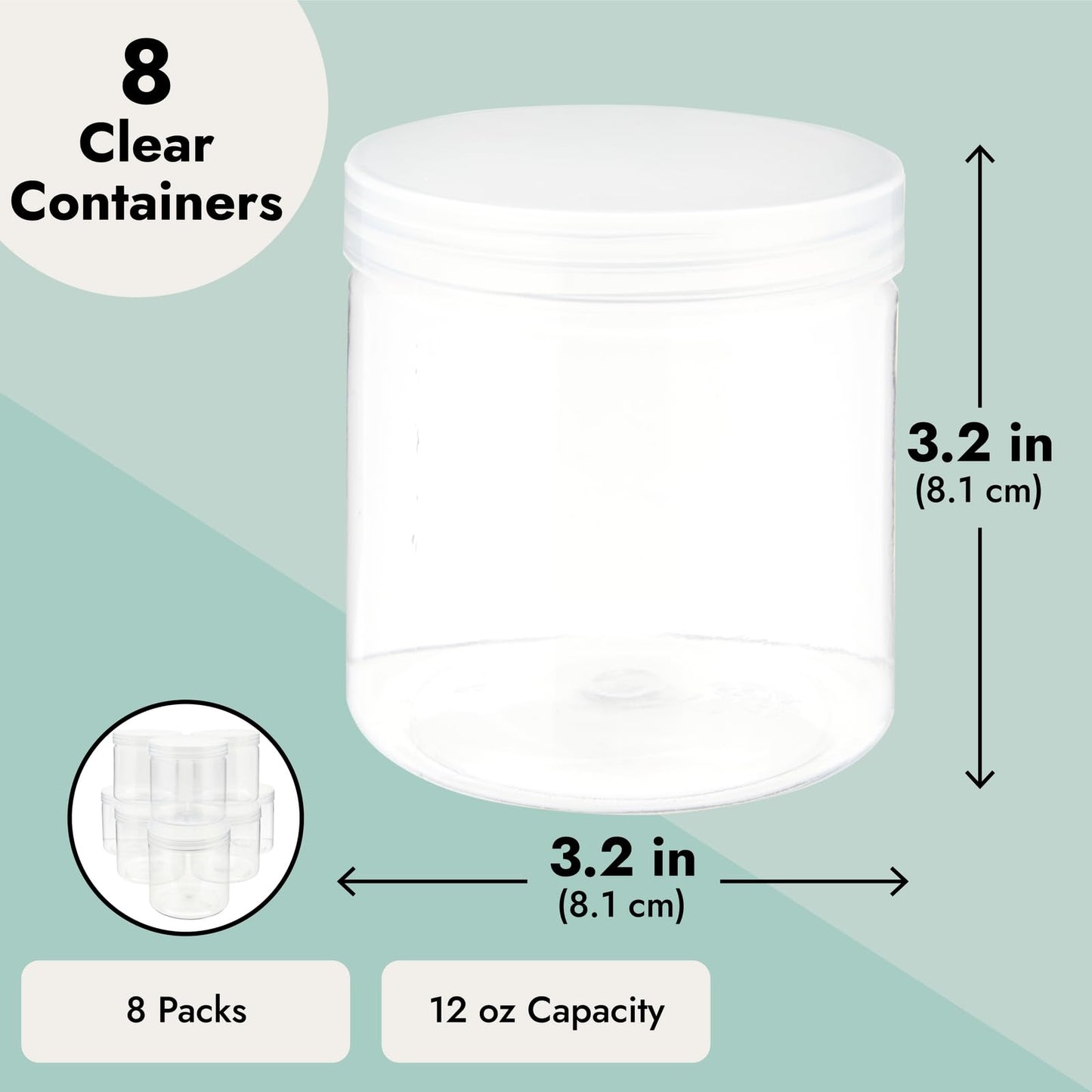 Juvale Plastic Jars with Lids - 12 Oz, Clear, 8-Pack - Slime Containers with Lids & Craft Jars for Kids DIY