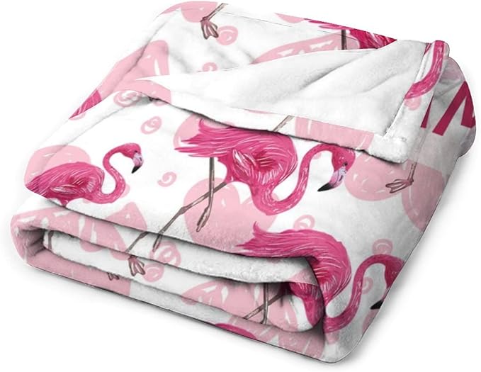 Custom Flamingo Blanket Gifts with Name - 50 x 60 Inches Cute Flamingo Throw for Teens - Light Pink Fluffy Warm Cozy Blankets for Couch
