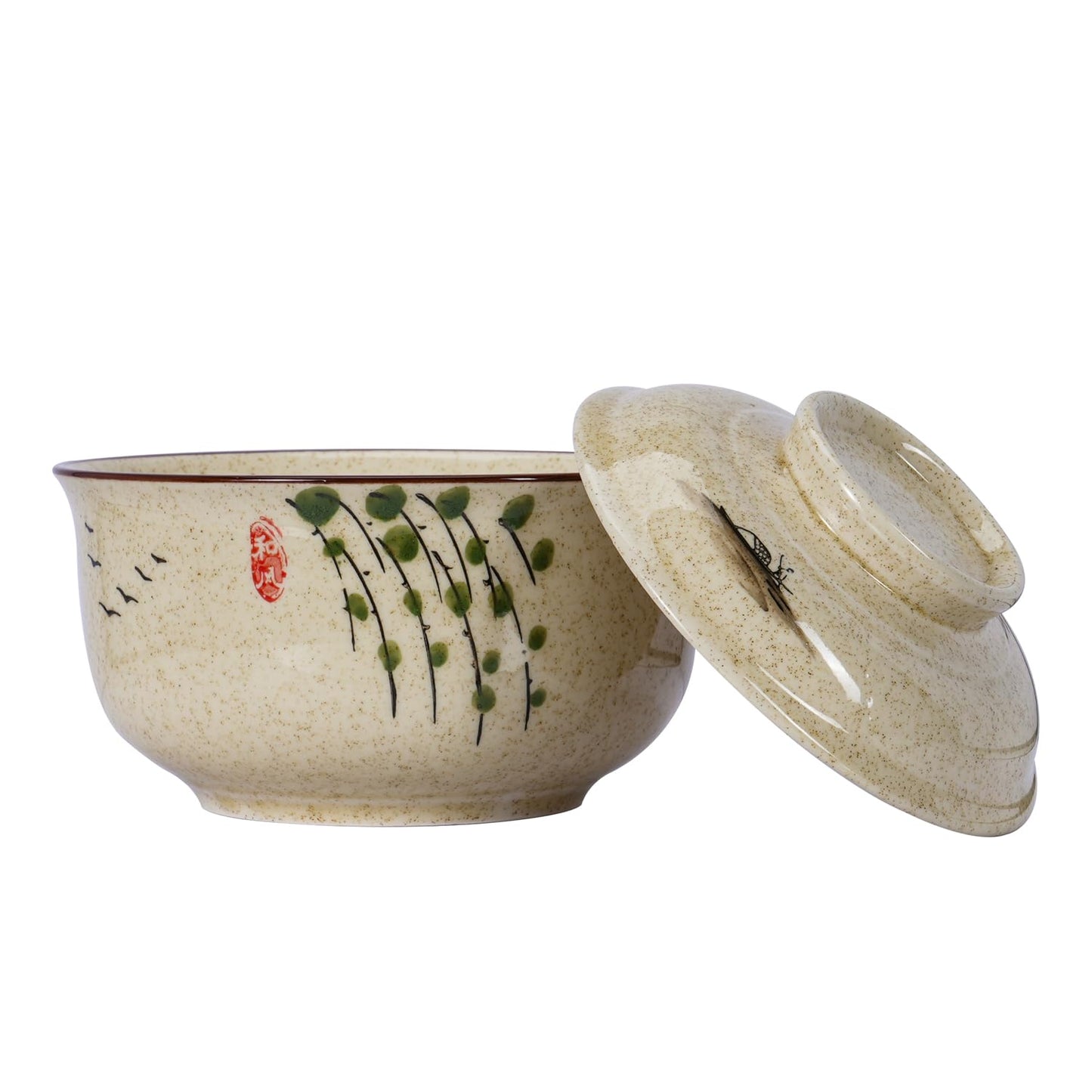LLPUSLUO 8 inch Retro Ceramic Ramen Bowl with Lid,Japanese Style Personalized Dinnerware For Noodle Rice Porridge Soup Fruit Salad (8inch, D)