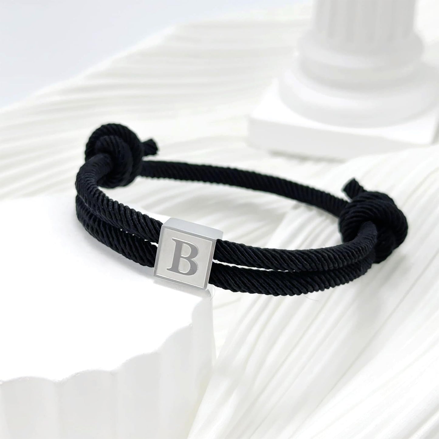 Valentines Day Gifts for Him,Rope Initial Bracelet for Men, Stainless Steel A-Z Letter Charm Bracelet, Handmade Braided Men Wrist Adjustable 7-13 Inches Alphabet Jewelry Gift For Men Women (letter U)