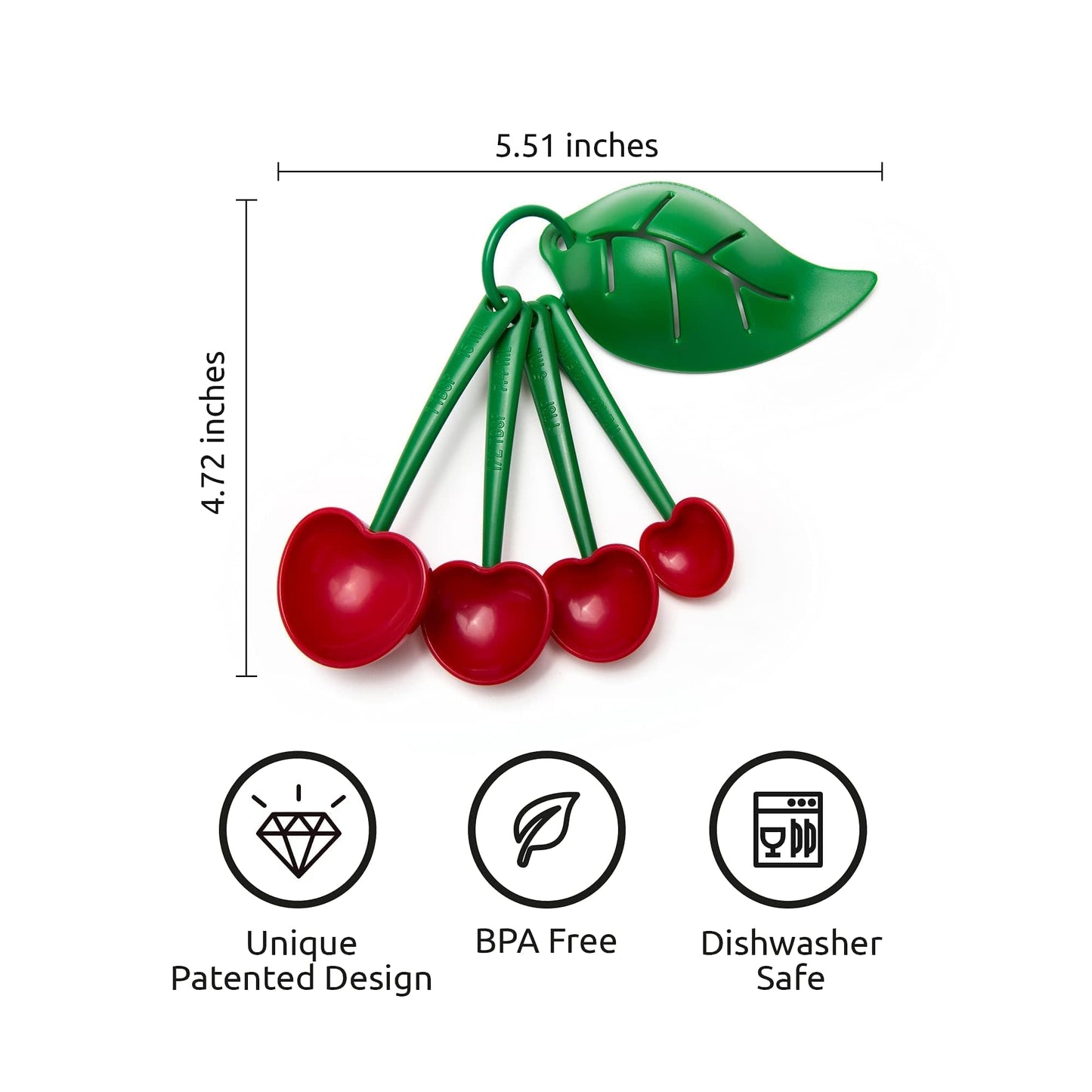 OTOTO Measuring Cups Set - Teaspoons for Dry & Liquid Ingredients, BPA-free & Dishwasher Safe, Funny Gifts, Baking Accessories, Unique Kitchen Gadgets (Mon Cherry)