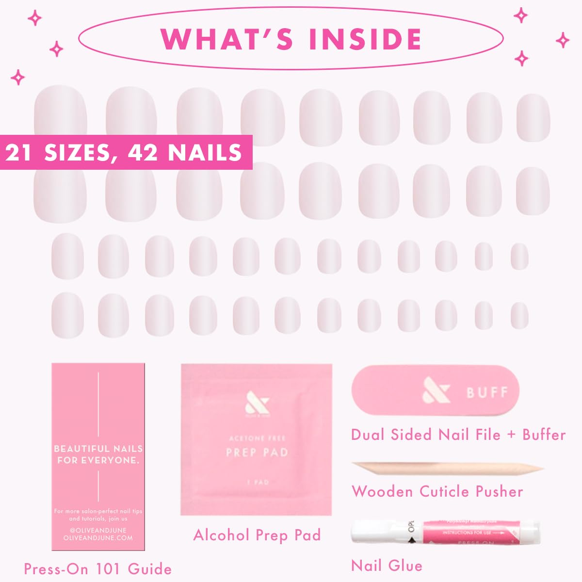 Olive & June Instant Mani Press-On Nails (Glue) | 42 Fake Nails, 21 Sizes | Non-Toxic, Long-Lasting Recycled Materials Realistic Look | Spring Flowers & Patterns | Extra Short, Round |Strawberry Scone