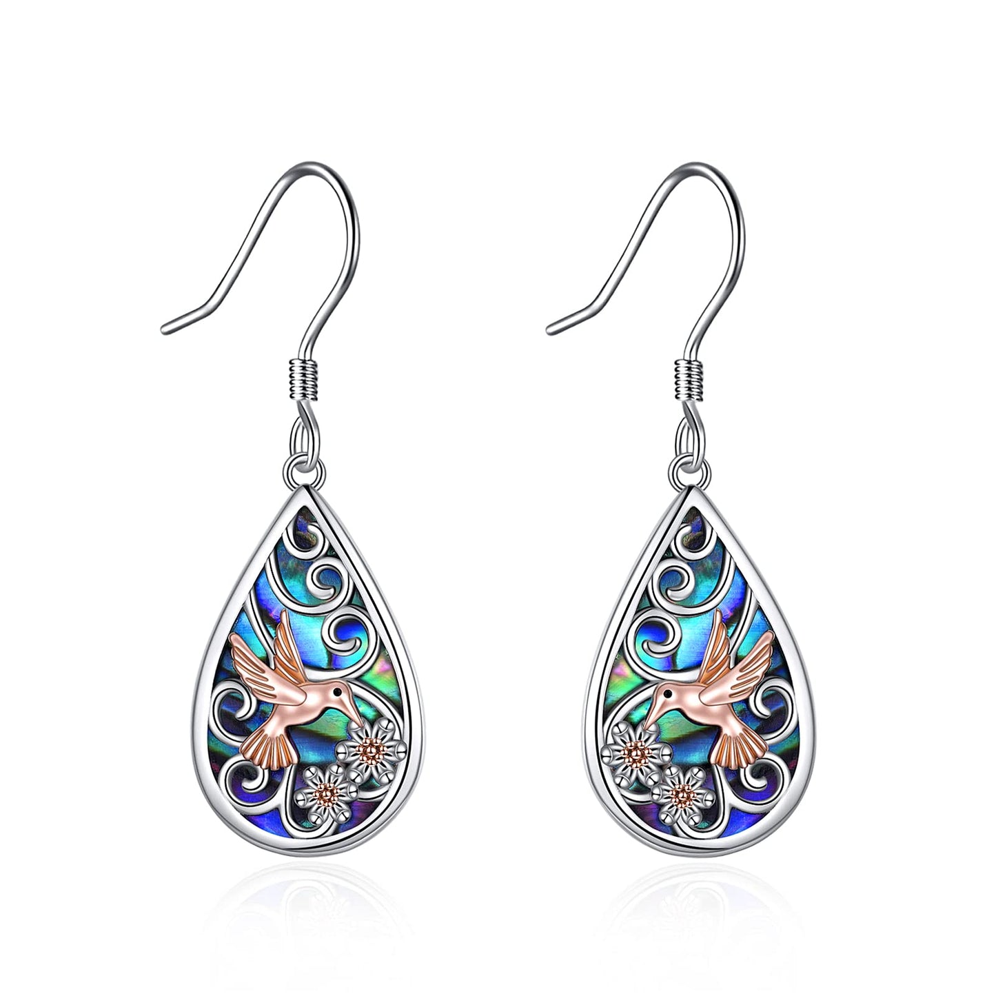 POPLYKE 925 Sterling Silver Hummingbird Earrings Teardrop Abalone Dangle Earrings For Women Hummingbird Jewelry for Mom