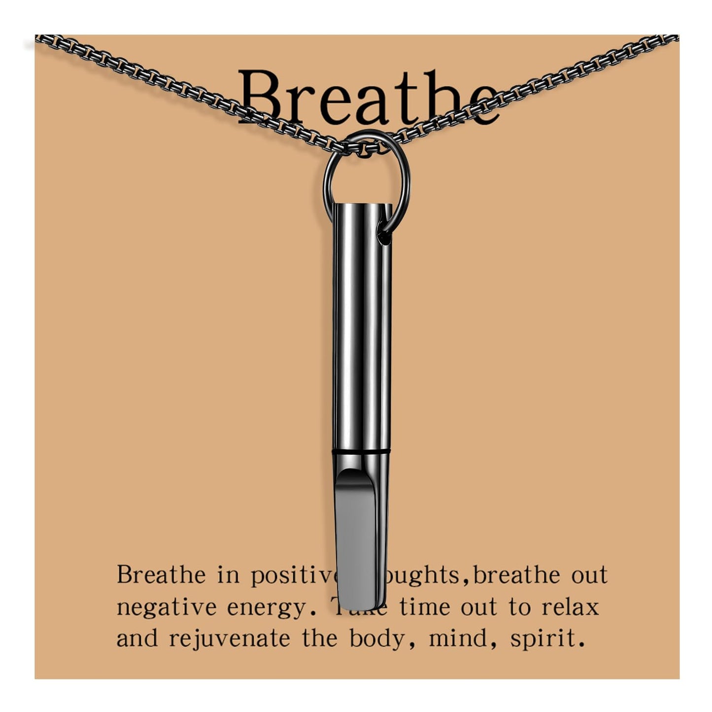 hooppoo Quit Smoking Necklace, Anxiety Relief Breathing Inhaler with Essential Oil Pad - Aromatherapy Diffuser Pendant for Smokers, Stainless Steel Necklace for Women & Men (Black)