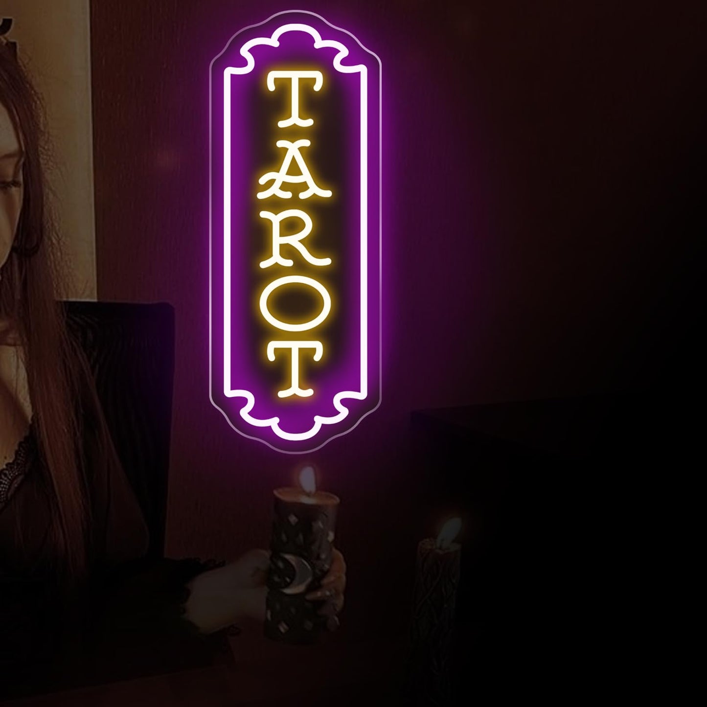 Tarot Neon Sign - 5-Level Dimmable USB Tarot Wall Decor & Psychic Decor, Perfect Mystical Neon Wall Art for Spiritual Spaces, Shops, Bedrooms, Living Room, Game Room