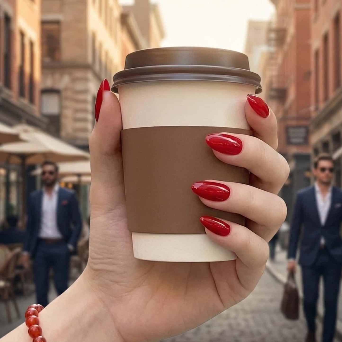 Red Press on Nails Almond Medium Fake Nails Solid Color Designs Glue on Nails Full Cover Red Glossy False Nail Removable Stick on Nail for Women 24 Pcs