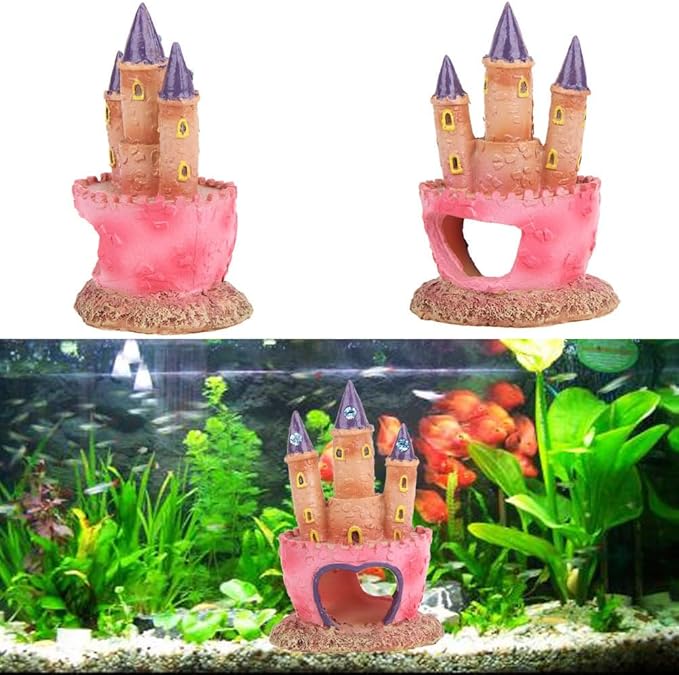 HoneTeek Fish Tank Decorations Pink Castle Aquarium Decorations Resin Fish Cave Hideouts Large Aquarium Decor,Vintage Castle Fish Tank Accessories for Betta Fish Freshwater and Saltwater Fishtanks
