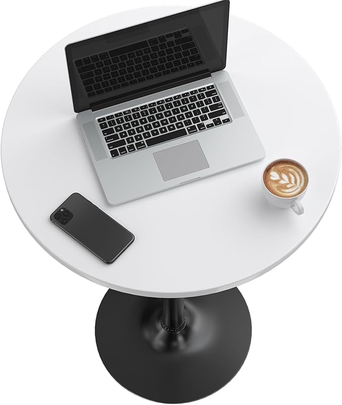 Furmax Bistro Pub Table Round Bar Height Cocktail Table for Home Bar, Small Round Bar Tables for Party, Dining Room, Living Room and Wedding, Metal Base MDF Top Obsidian, 40.6 Inch Height (2, White-1)