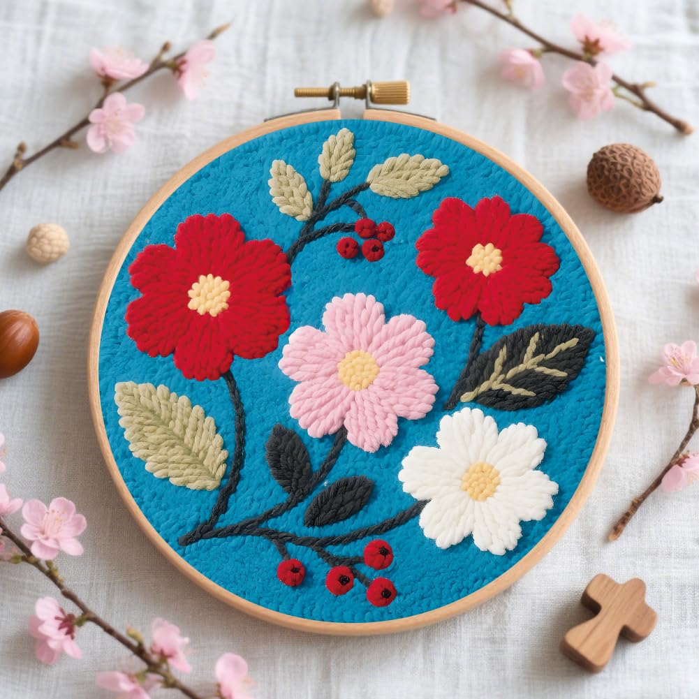ACRNIGHEET Punch Needle Kits for Adults Beginners Include Instructions, Flowers Easy Punch Needle Embroidery Kit, Pre-Printed Pattern, Embroidery Hoop, Yarns, Needles, DIY Crafts Christmas Gifts Idea