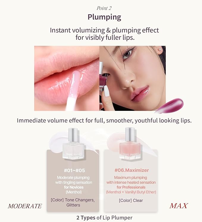 Heart Percent Dote On Mood Top Coating Lip Plumper, High-Shine Glossy Finish Gold & Pink Pearl Sparkles Lip Gloss 04. Warm Glitter