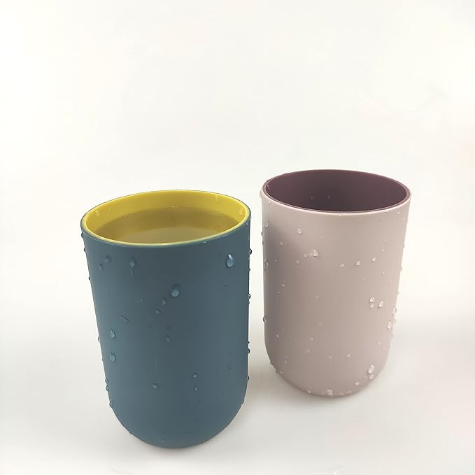 Unbreakable Reusable Drinking Cups Set of 2 Colors, Plastic Toothbrush Cup Tumblers 300 ml/10.5 oz, Dishwasher Safe (Light pink & Navy blue)