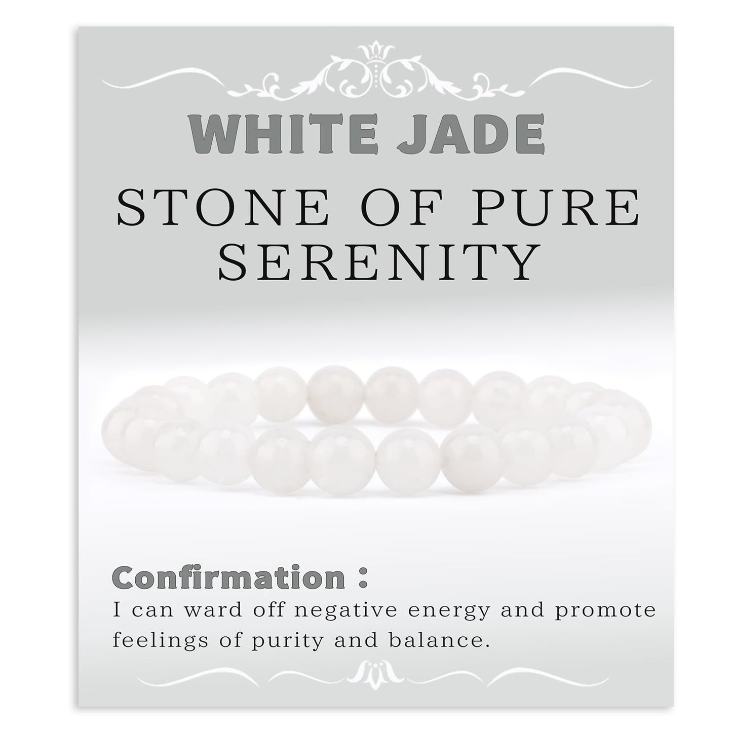 Bymitel 8mm White Jade - Handmade Reiki Gemstone Stretch Bracelet, Natural Beauty & Spiritual Essence, Crystal Healing for Unisex Adults