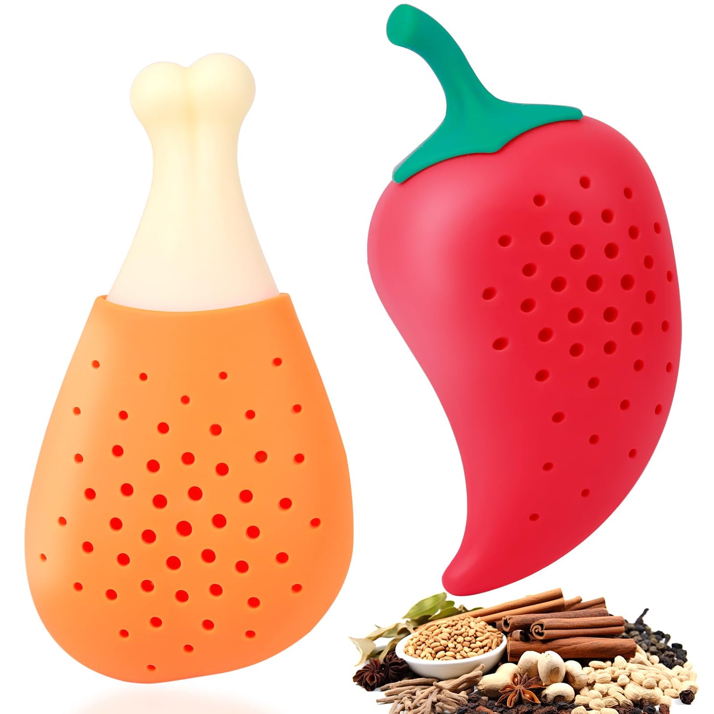 PRATIQUE Creative 2PCS Chicken Leg Chili Large Capacity Silicone Filter Seasoning Strainer Cooking, Spice Infuser for Enhancing Soups, Stews, Cider, Wine Especially Brewing Large Quantities Of Tea