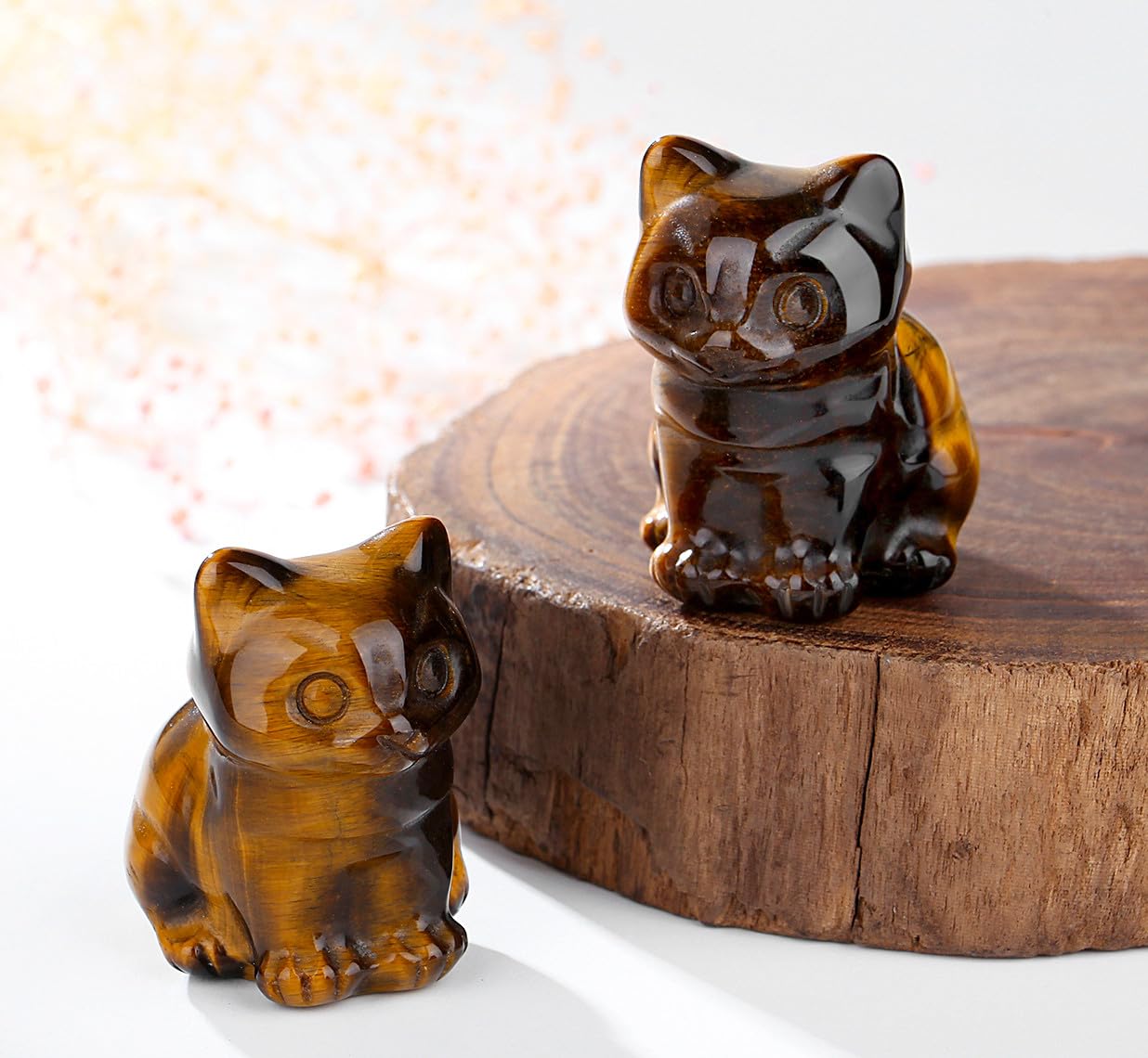 DUQGUHO Cat Decor Tiger Eye Cat Crystal Figurines Crystals Gifts for Cat Lovers Men Women Lucky Cute Cat Statue Decor 1PC