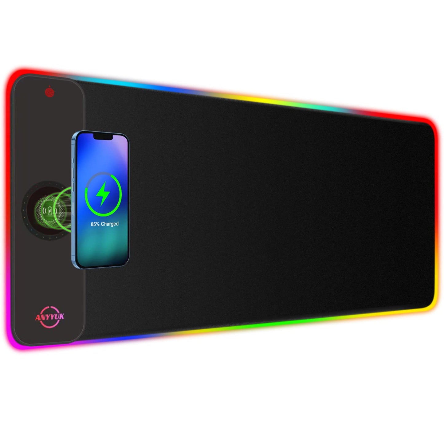 RGB LED Mouse Pad with 15W Wireless Charger Gaming Mouse Pad with 10 Light Modes, Extra Large Mousepad Non-Slip Rubber Base Computer Keyboard Mat for Men
