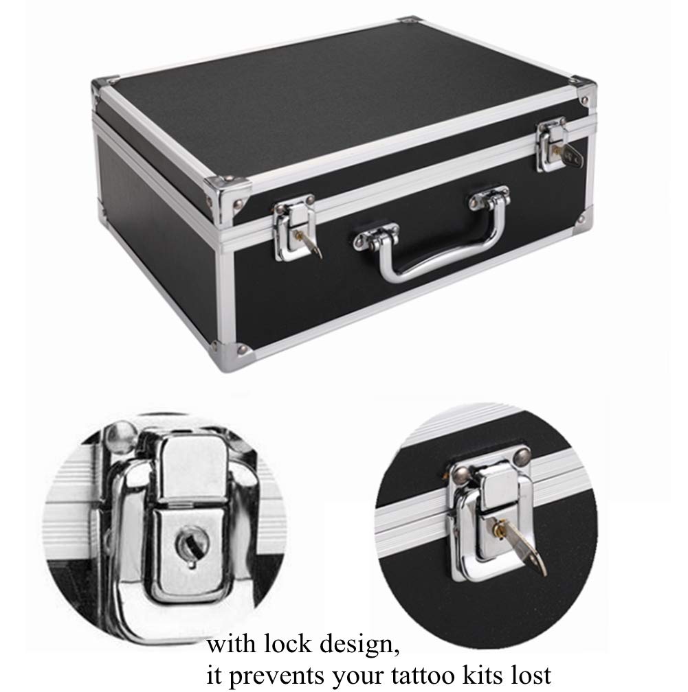 Kit Box Case,Machine Case 12.6" x 9.5" x 5.1" W/Lock Makeup Carrying Bag Storage Case Organize with Clasp,Aluminum Alloy with Sponge for Equipment Cosmetic Makeup Tools (black)