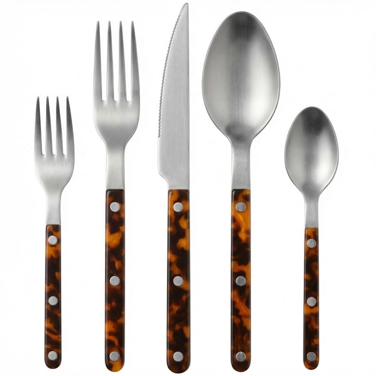 Khen Premium Stainless Steel Flatware Set, 20 Piece Tortoise Cutlery Collection, Mirror Polished Tableware Utensils for Kitchen Dining, Elegant Modern Design with ABS Handle, Durable Dinnerware